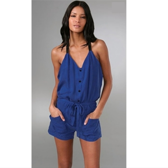 Laila Azhar Draped Romper Cobalt Blue Size 4 - Picture 1 of 7